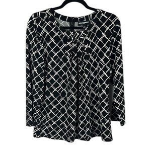 Karl Lagerfeld Classic Geometric Bow Long Sleeve Blouse Large Black White